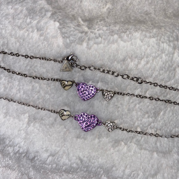 🥳 3FOR30 Guess purple rhinestone heart bracelet and necklace set. - Picture 4 of 5